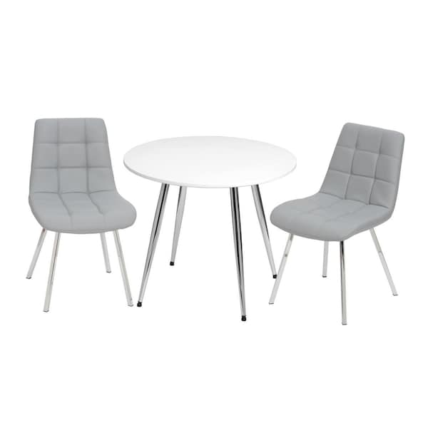 Gift Mark Mid-Century Modern Round Kids White Table with White & Grey Arm Chairs T3081GY - main